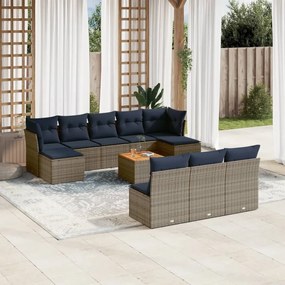 vidaXL 11 pcs conjunto sofás de jardim c/ almofadões vime PE cinzento