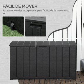 Baú de Armazenamento Exterior 366L com Parede Dupla Rodas Alças para Varanda Pátio Carga 100 kg 122,4x62x64,5 cm Preto