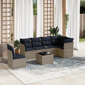 vidaXL 7 pcs conjunto sofás p/ jardim c/ almofadões vime PE cinzento