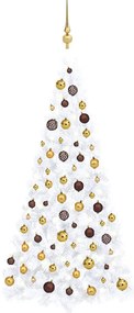 Meia árvore Natal artificial pré-iluminada c/ bolas branco