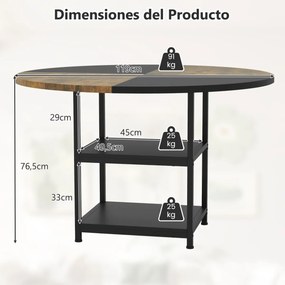 Mesa de jantar ou cozinha 119 cm para 4-6 pessoas de madeira (CADEIRAS NÃO INCLUIDAS) de com design bicolor 2 prateleiras de armazenamento e pernas pr