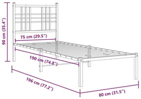 Estrutura de cama com cabeceira 75x190 cm metal preto