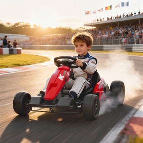 Kart elétrico para crianças de 24 V, Go Kart, motor de 2 x 150 W, modo drift, assento ajustável, arranque progressivo, vermelho