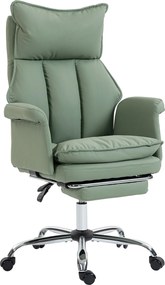 HOMCOM Cadeira para Secretária Cadeira Ergonômica com Apoio para os Pés Encosto Reclinável em Couro Sintético 69x65x108-116 cm Verde | Aosom Portugal