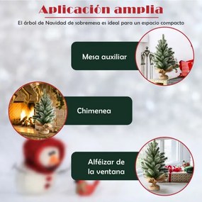 Mini árvore de Natal de secretária de 50 cm decorativa festiva em miniatura em PE novo com base de cimento e pano de linho Verde