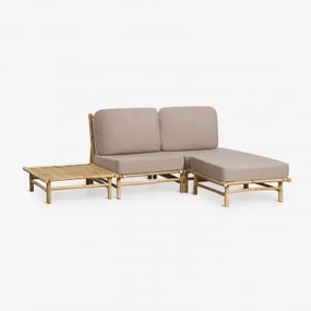 Conjunto De Jardim Com Sofá Modular De 2 Peças, Puff E Mesa De Centro Quadrada Em Bambu Isendra Tecido Castanho Moca - Sklum