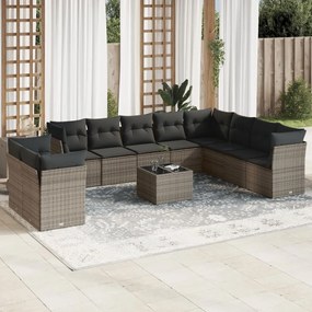11 pcs conjunto sofás de jardim c/ almofadões vime PE cinzento
