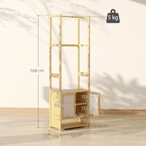 Móvel Cabide de Entrada de Bambu com Sapateira Barra para Pendurar Prateleira Ajustável 53x31x168 cm Madeira