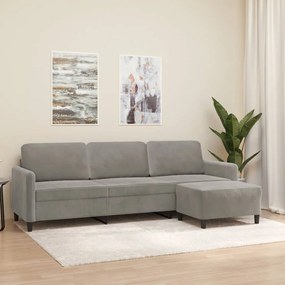 Sofá de 3 lugares com apoio de pés 210 cm veludo cinzento-claro