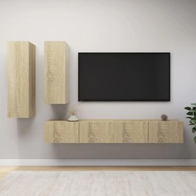 3079048 vidaXL 4pcs conjunto de móveis de TV contraplacado cor carvalho sonoma