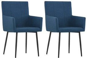 vidaXL Cadeiras de jantar com apoio de braços 2 pcs tecido azul