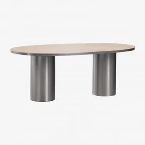 Oval Dining Table 220x110 Cm In Natural Stone And Stainless Steel Fertrix Travertine - Sklum