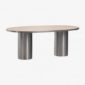 Oval Dining Table 220x110 Cm In Natural Stone And Stainless Steel Fertrix Travertino - Sklum