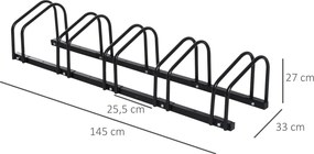Suporte de armazenamento para bicicletas com pneus de 65 mm,145 x 33 x 27 cm, aço preto