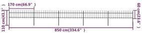 Cerca de jardim com topo em lanças 8,5x0,6 m aço preto