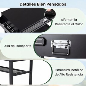 Carrinho Auxiliar para Churrasco, 109 x 46 x 86,5 cm, Dobrável, Preto