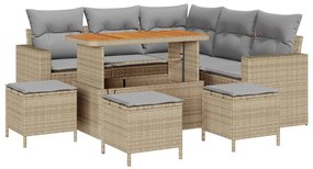 Conjunto de Sofás de Jardim vidaXL de 9 Peças com Almofadas Bege Ratta