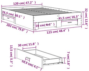 Estrutura de cama c/ gavetas 120x200cm derivados madeira branco