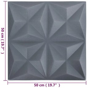 Painéis de parede 3D 12 pcs 50x50 cm 3 m² origami cinza