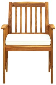 3 pcs conjunto de jantar p/ jardim c/ almofadões acácia maciça