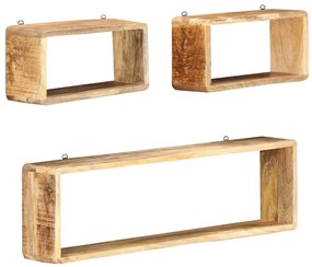 vidaXL 3 pcs conjunto de prateleiras de parede cubos mangueira maciça