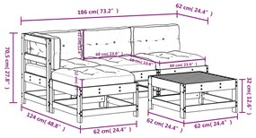 5pcs conjunto lounge jardim com almofadões madeira maciça cinza