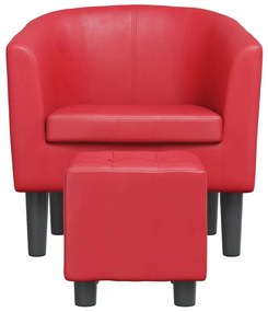 Poltrona com apoio de pés couro artificial vermelho