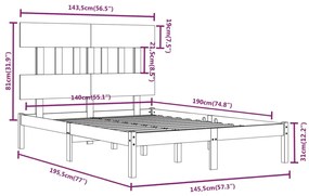 Estrutura de cama 140x190 cm madeira maciça