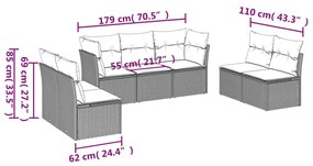 7 pcs conj. sofás jardim com almofadões vime PE cinzento-claro