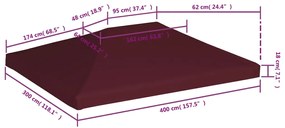 Cobertura de gazebo 310 g/m² 3x4 m bordô