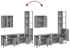 4 pcs conj. móveis casa de banho derivados madeira cinza sonoma
