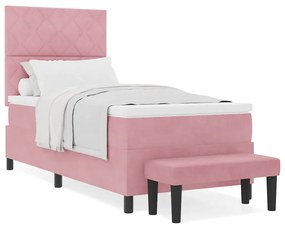 Cama Box Spring Rosa com Colchão e Banco 90x190 cm Veludo