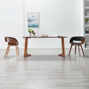 Cadeira de jantar madeira curvada e tecido cinzento