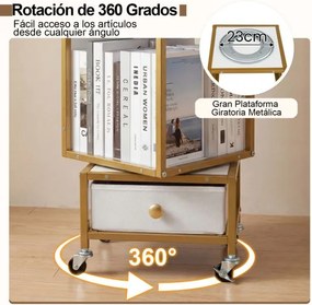 Estante giratória de 4 prateleiras 30 x 30 x 111 cm com rodas de 360°, gaveta estreita removível em tecido e madeira para sala de estar, quarto ou esc
