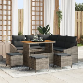 Conjunto de Sofá de Jardim vidaXL com Almofadas Cinza Rattan Sintético Acácia