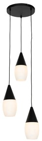 Candeeiro de suspensão moderno preto com vidro opalino 3 luzes - Drop Moderno