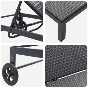 Espreguiçadeira vidaXL com Rodas Preto em Rattan Poliéster