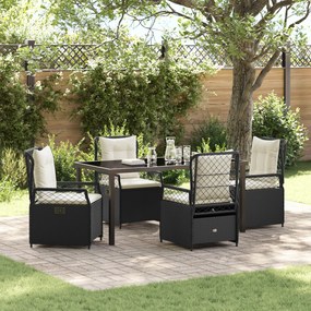 vidaXL Conjunto de Jantar Jardim 5 Peças Preto Vime Poliéster
