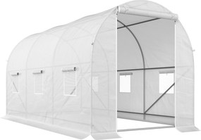Outsunny Estufa Tipo Túnel de Exterior 350x200x200 cm com Portas Enroláveis e 6 Janelas Cobertura de PE Estrutura de Metal Branco | Aosom Portugal