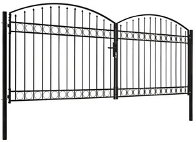 Portão p/ cerca porta dupla e topo arqueado 400x175cm aço preto