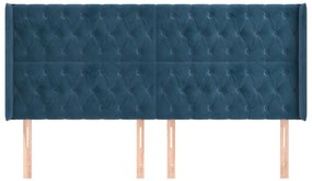 Cabeceira cama c/ abas veludo 203x16x118/128 cm azul-escuro