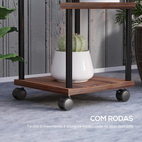 Suporte para Plantas de Madeira e Aço com 5 Prateleiras e 4 Rodas Suporte para Plantas para Interior e Exterior 59x59x110 cm Madeira