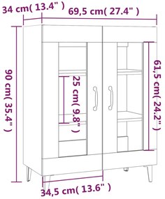 Aparador 69,5x34x90 cm derivados de madeira cinzento sonoma