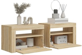 Mesas cabeceira c/ luzes LED 2 pcs 60x35x40 cm carvalho sonoma