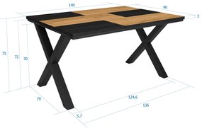 Mesa de sala de jantar | 6 pessoas | 140 | Robusto e estável graças à sua estrutura e pernas sólidas | Ideal para reuniões familiares | Oak e Black |