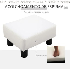 Apoio para os Pés Pufe Banco Pequeno Estofado em Pele Sintética com Assento Acolchoado e Pés de Plástico 40x30x24cm Branco