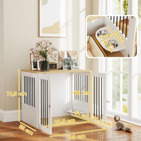 PawHut Gaiola para Cães Médios 2 em 1 Mesa Auxiliar com 2 Portas com T