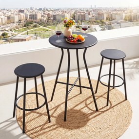 Mesa de bar alta redonda com apoio para os pés em forma de X, Estrutura metálica para interior e exterior, 55,5 x 55,5 x 93 cm, preta