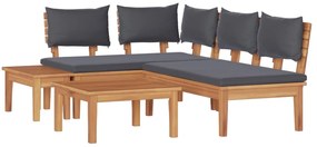 vidaXL Conjunto de Sofá de Jardim 4 pcs Marrom e Cinza