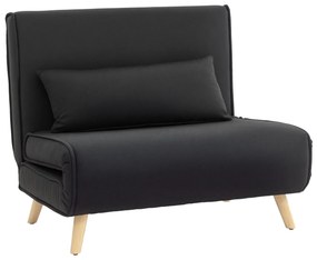 HOMCOM Poltrona 3 em 1 Sofá Cama Individual Dobrável com Encosto Ajustável em 6 Posições e Almofada para Sala de Estar Dormitório Escritório Carga 350 kg 94x78x80 cm Preto